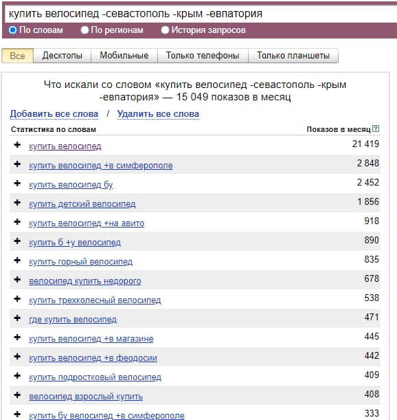 Операторы для уточнения информации - плюс и минус (после добавления)