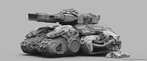 3D-модель осадного танка для игры Starcraft. Стабилизирующие опоры особенно важны в игре, поэтому важно было детально проработать эти элементы 