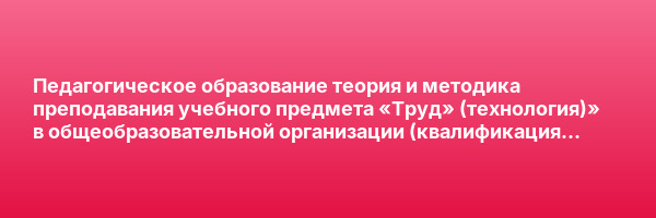 Педагогическое образование теория и методика преподавания учебного предмета «Труд» (технология)» в общеобразовательной организации (квалификация «Учитель труда (технологии)») — курс переподготовки